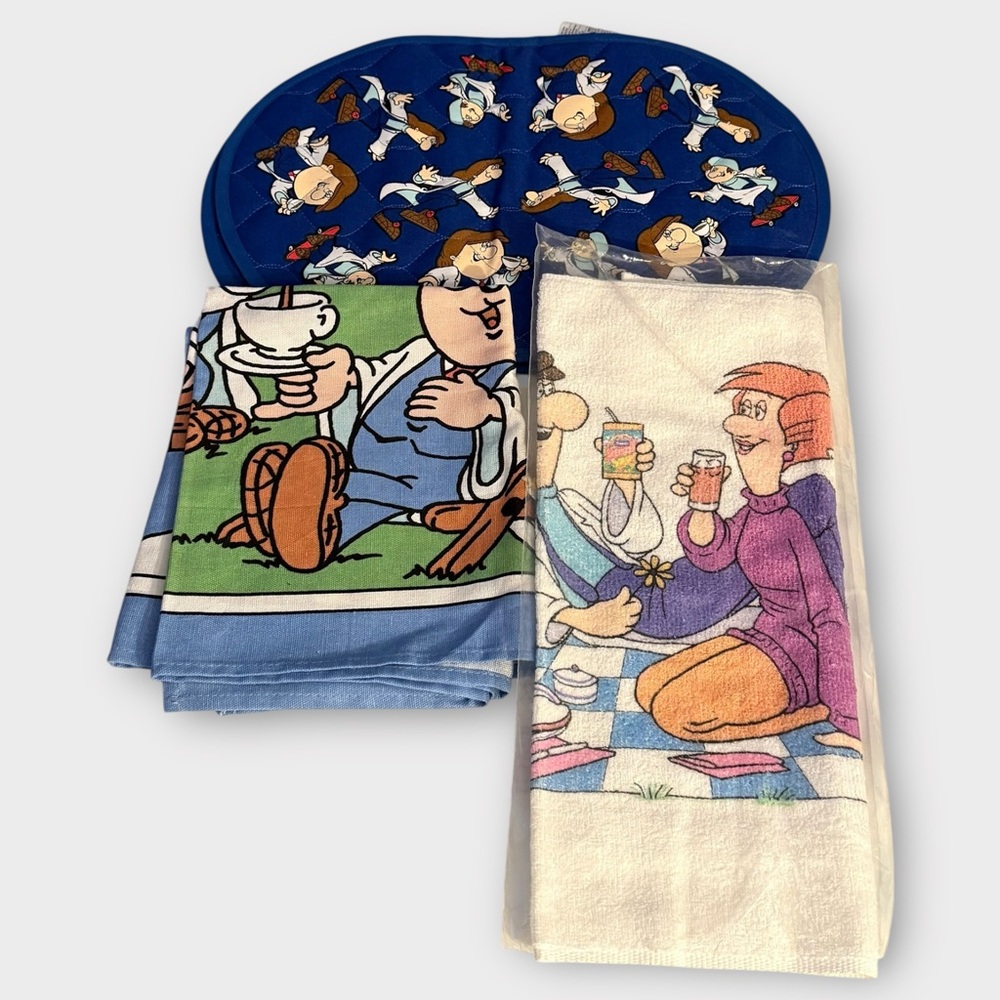 Vintage Tetley Tea Folk Lot Towels and Placemats Unused